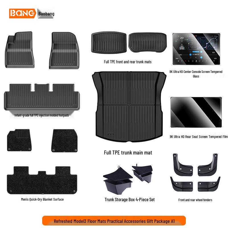 Tesla Model Y & 3 Refresh TPE Interior Floor Mats - Full Set Protection Accessories