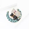 Fashion Alloy Rhinestone Cat Moon Viewing Brooch Versatile Temperament Women'S Clothing Corsage Jewelry Pin