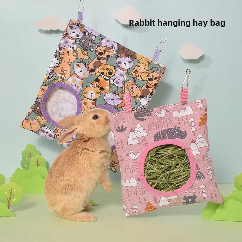 3/2/1 Hole Hanging Hay Bag for Bunny Guinea Pigs Small Animal Feeder Rabbit Food Dispensers Bag Cage Pet Feeding Accessories