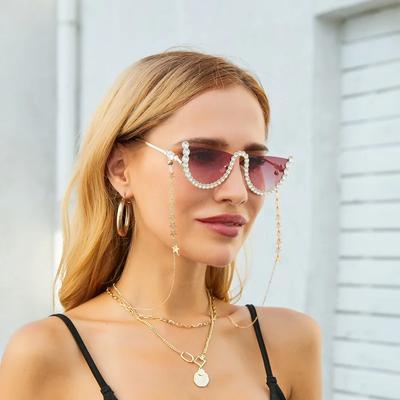 Occhiali da Sole a Catena Occhio di Gatto con Diamanti da Donna Semicerchiati Occhiali da Sole Designer di Marca Cristallo Montatura Sexy Strass Occhiali Oculos