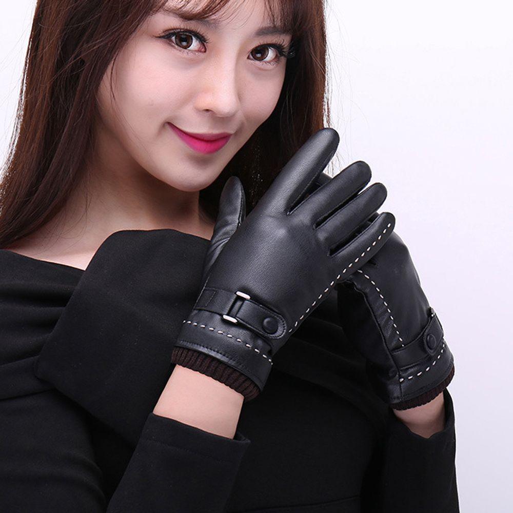 Full Finger Women Keep Warm Guantes PU Leather Gloves Windproof Driving Guantes  Gloves