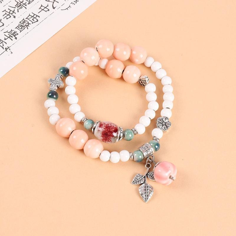 Double-layer stacked ceramic beaded bracelet men's and women's retro literary niche bracelet accessories