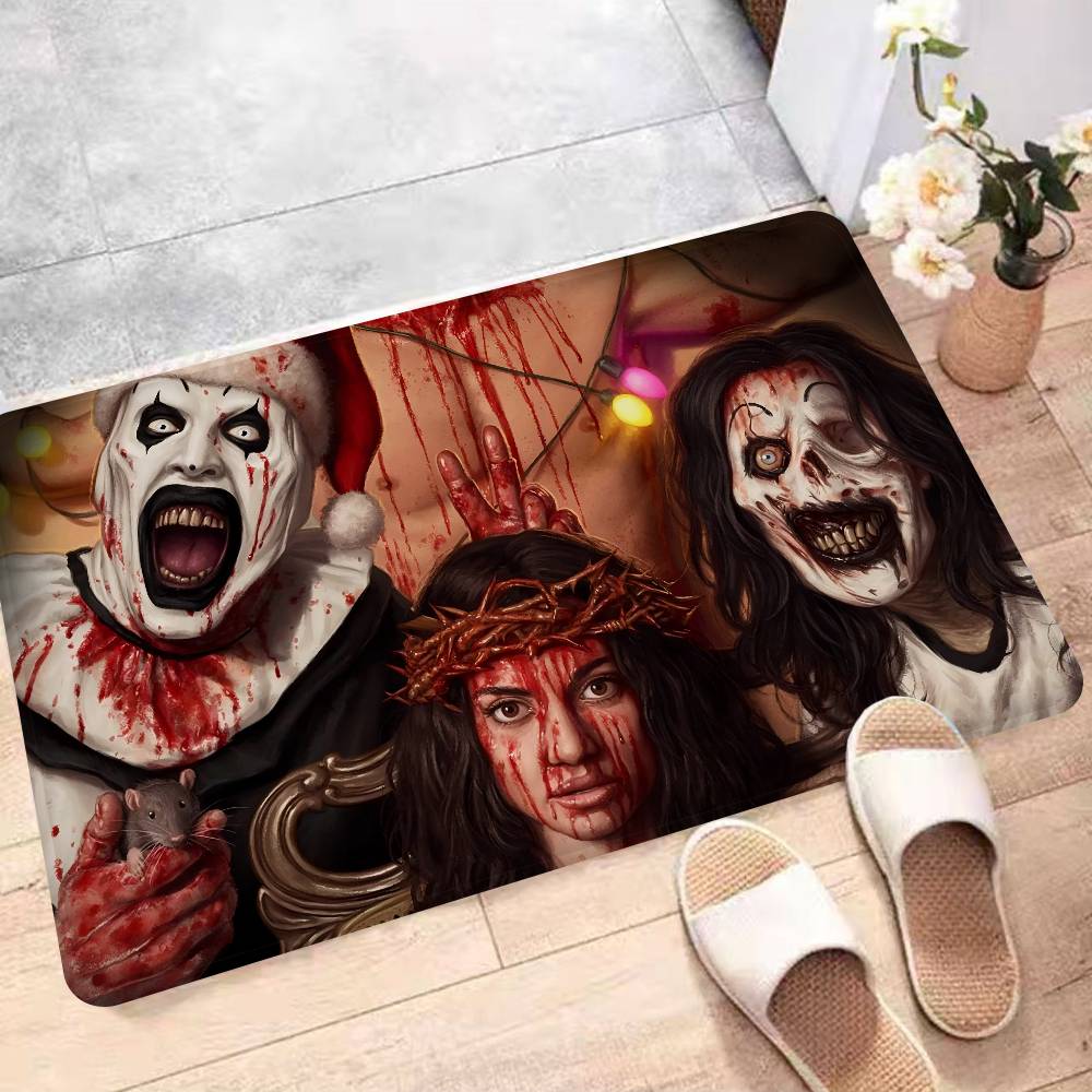 T-Terrifier 3 Clown d'Horreur Film Paillasson d'Entrée Lavable Antidérapant Tapis pour Salon Canapé Fauteuils Espace Cuisine Paillasson d'Accueil