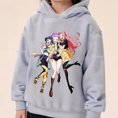 Fashion and Minimalist Girl Group KPop Demon Hunter Print Casual Sports Boy Girl Fleece Pullover Hoodie Autumn Children Clothing