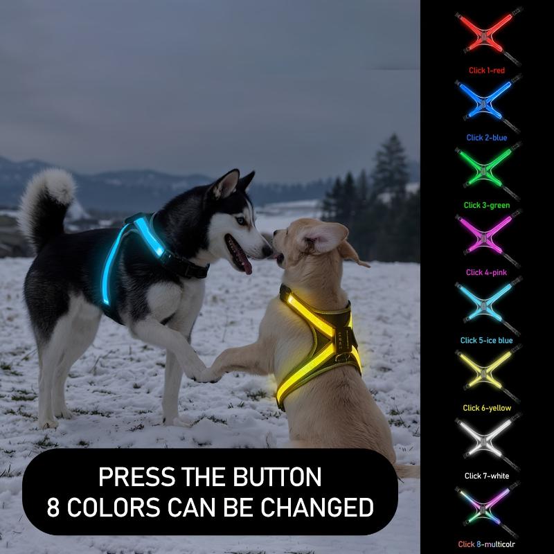 8 Farbwechselnde LED-Haustierweste Wiederaufladbares Blinklicht für Kleine Mittlere Große Hunde Nachtsicherheit Sichtbares Hundegeschirr S