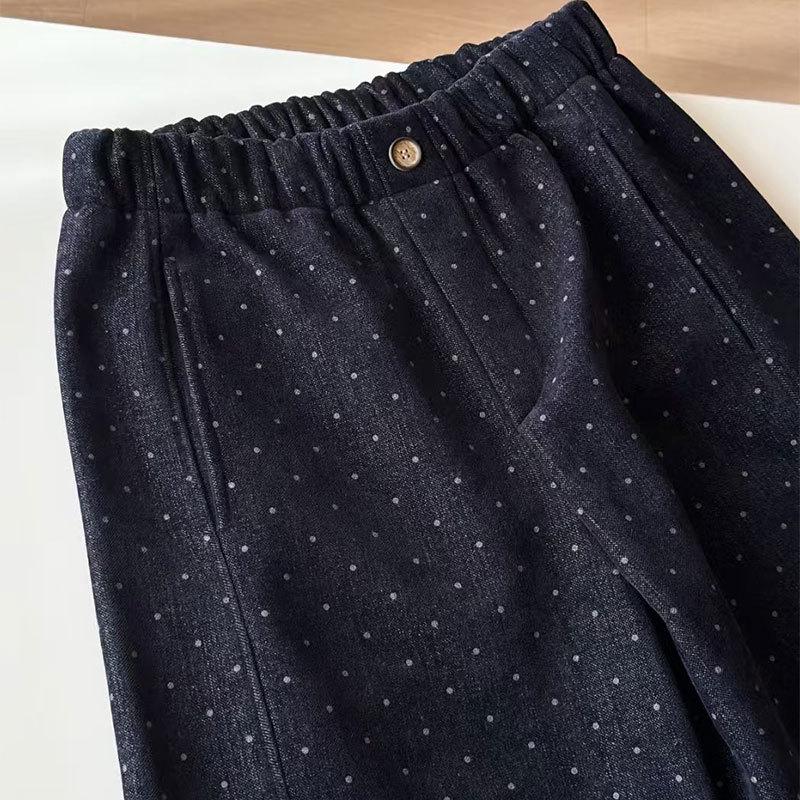 Women s Plus Velvet Polka Dot High-Waisted Wide-Leg Pants for Autumn and Winter - Loose, Slimming, Straight-Leg Design. Medium