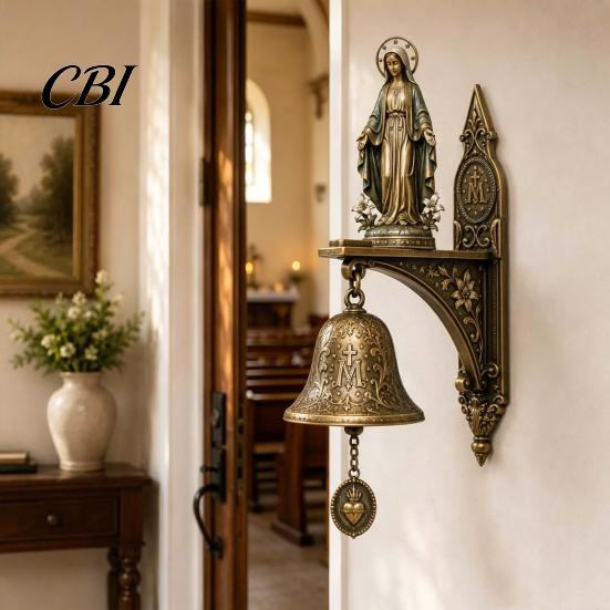 Resin Religious Statue Our Lady of Grace Wall Bell, Catholic Chime, Virgin Mary Chime For Meditation Hanging Prayer Bell for Home Altar Christian
