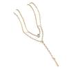 Vintage Bohemian Double Layered Y Shaped Necklace for Women Shiny Crystal Zircon Metal Long Chain Drop Choker Minimalist Jewelry
