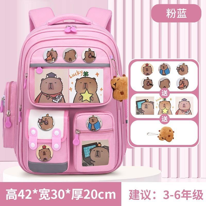 School Bag for Primary School Students, Grade 12 and 6 Girls, Cartoon Spine Protection and Burden Reduction, Backpack for Children Aged 12
