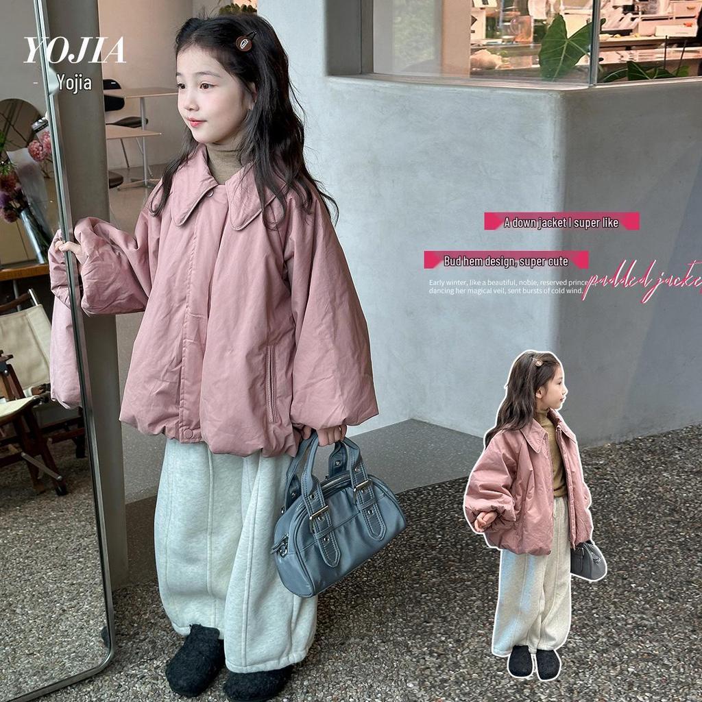 YOJIA Girls' Cotton-Padded Winter Jacket 2024 - Fashionable & Warm Thickened Outerwear for Big Kids