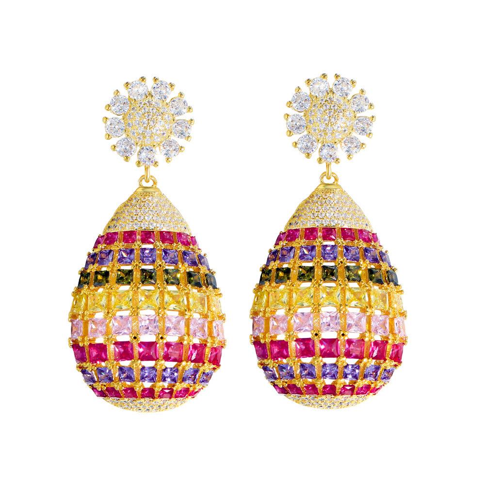 

Тяжелая промышленность Медь Циркон Постепенный переход Радужные Длинные Серьги-конфеты Игла Циркон Шарик Серьги