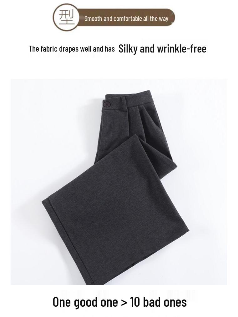 Women's Gray Wool High-Waist Wide-Leg Cropped Pants - Loose Fit, Slimming, Pear Shape, Casual Wear for Spring and Autumn