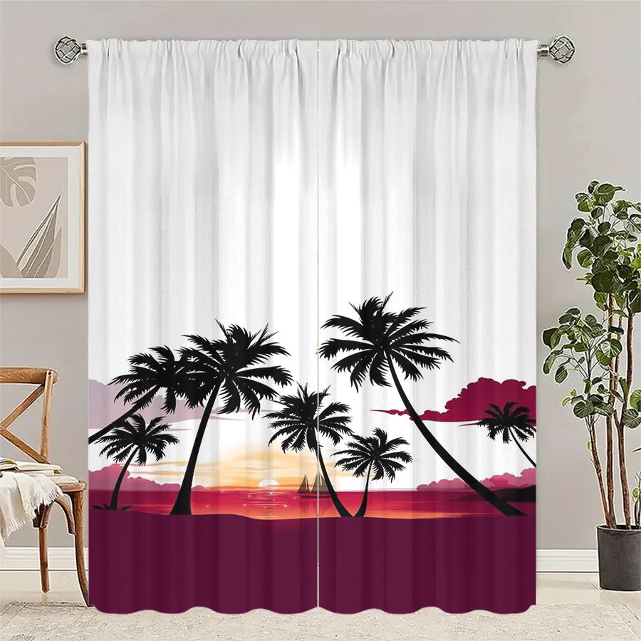 Coconut Tree Landscape Printed Curtains Pole Bag Christmas Decorations Daily Home Room Made Of Polyester