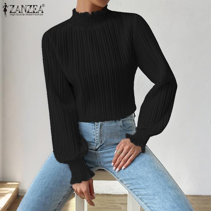 ZANZEA Women CasuaL Stand Collar Solid Color Long Sleeve Blouse