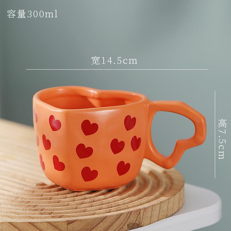 300ML European Ceramic Heart Coffee Cup Exquisite Afternoon Tea Flower Tea Latte Coffee Mug Home Use Heart-shaped Breakfast Mug