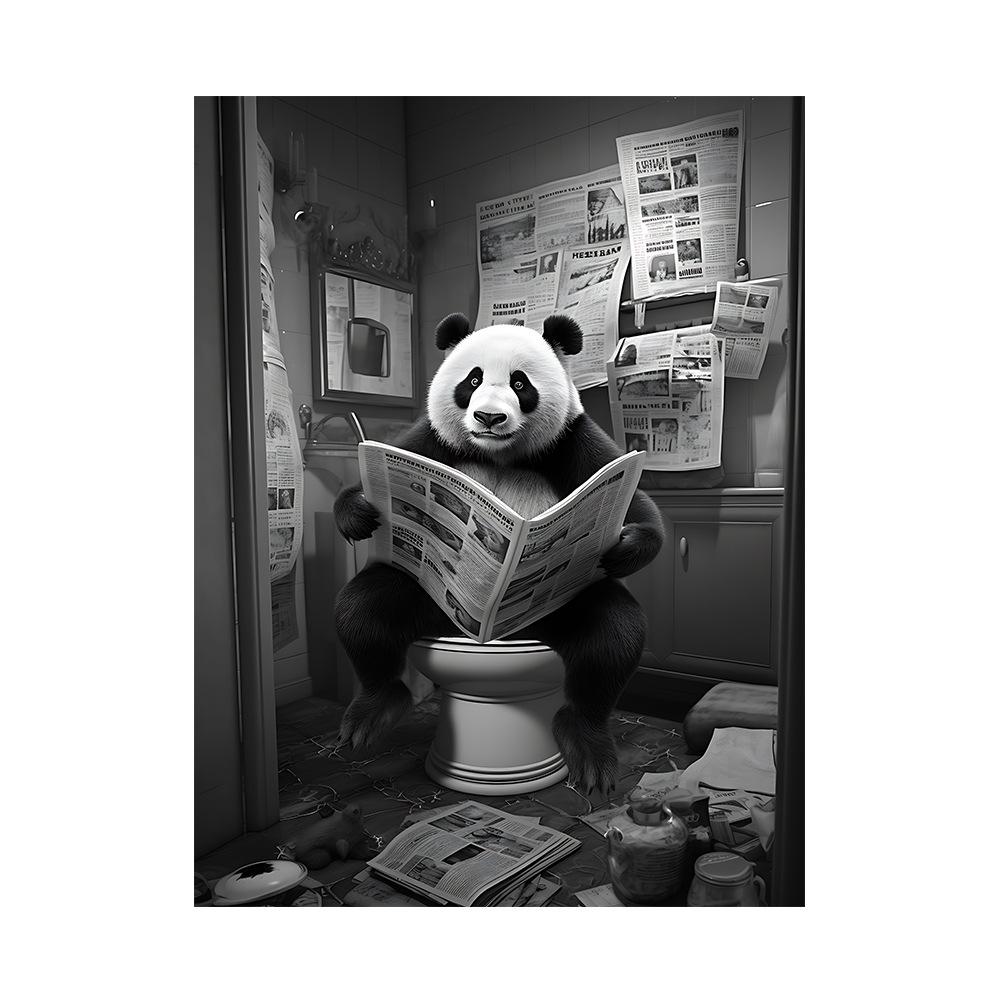 

Стіна ванної кімнати. Милі смішні тварини. Плакат. Друк. Ванна. Туалет. Гумор. Картина на полотні. Корова. Панда. Читає газету. Домашній декор кімнати. 40x50cm