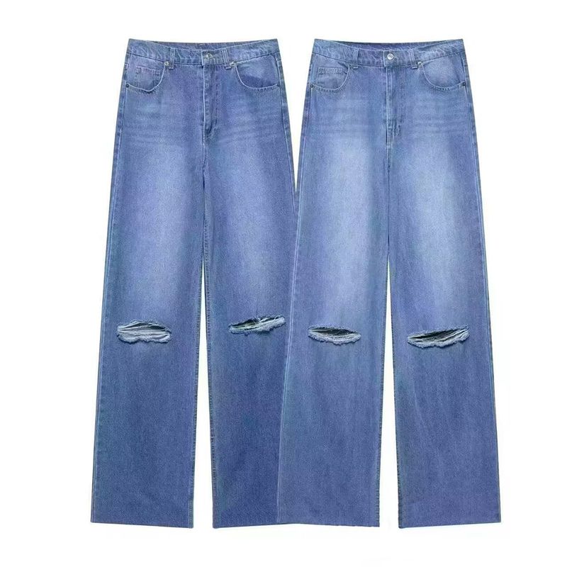Kaslead New Women Clothes Western Style Fashion Ripped High Waist Wide Leg Jeans 8197227