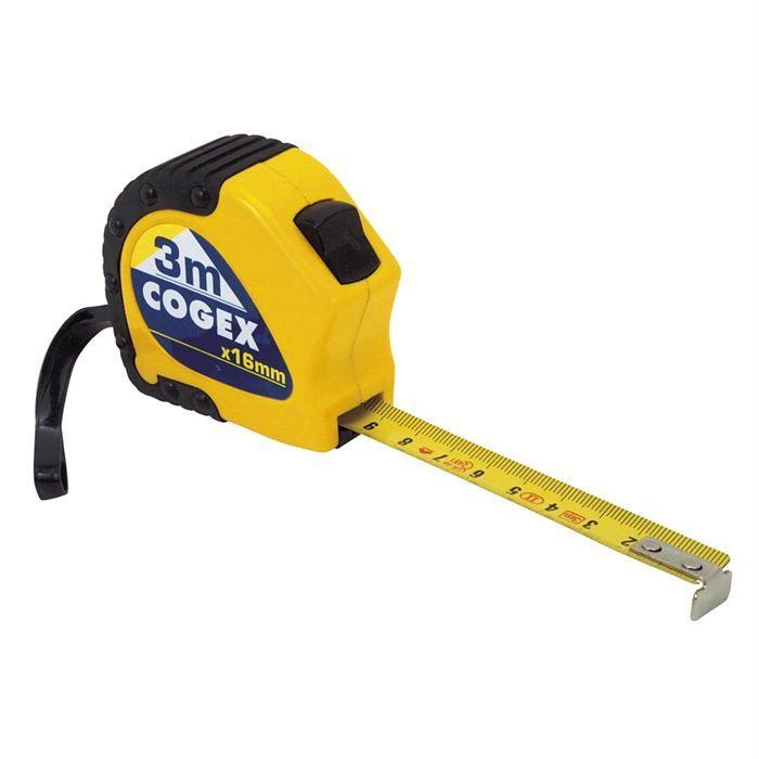 Mètre ruban - COGEX - 3mx16mm - Boîtier bimatière - 2 stop - Jaune