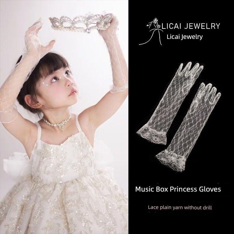 

Children s Dress Lace Gloves Lusi Music Box Princess Birthday Crown Headdress Rhinestone Flower Girl Performance Gloves White (Without drill) Ruth Music Box Children s Gloves