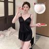 Women's Black Lace Trim Sexy Camisole & Shorts Pajama Set with Chest Pads - Summer New Arrivals