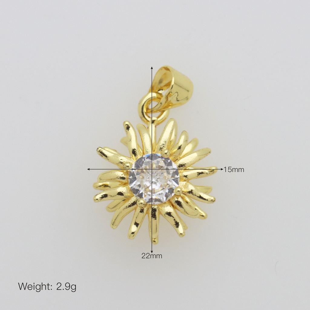 Copper Gold-Plated Full Zircon Sunflower Blooming Double-Layer Three-Dimensional Rotatable Necklace Pendant
