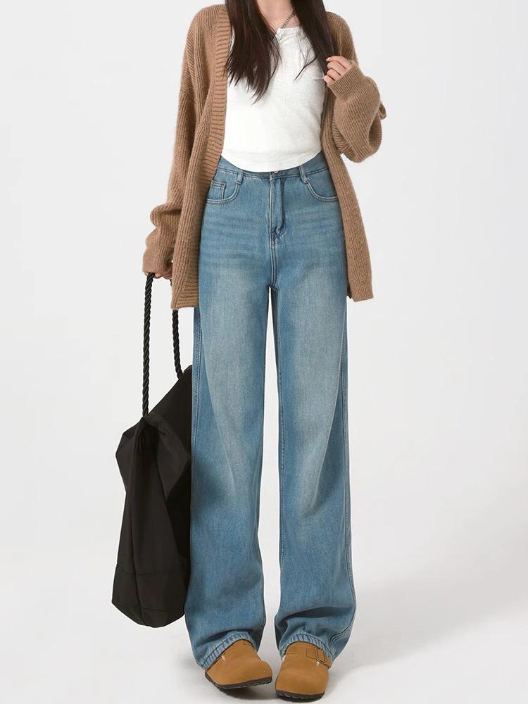 Spring 2025 Retro Light Blue Wide-Leg High-Waist Women s Jeans S