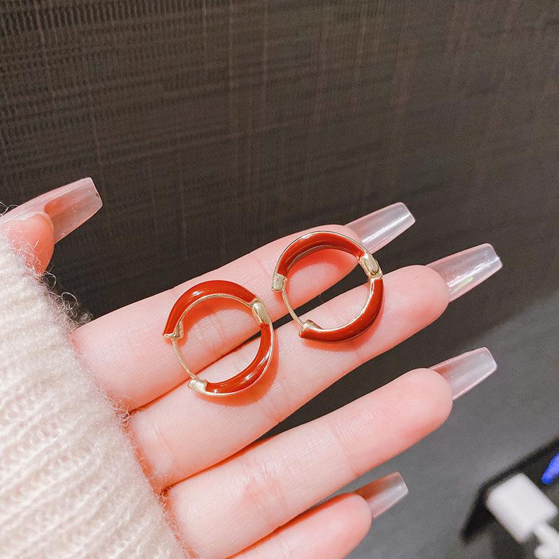 Elegant Hong Kong Style Drip Glaze S925 Silver Ear Hoops - Retro & Exquisite Design for Women