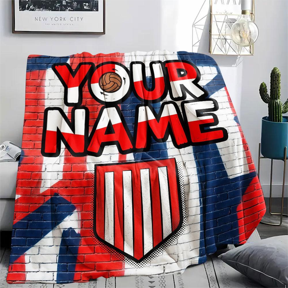 Custom Name,Atlético Madrid Printed Flannel Blanket, soft throw for bedroom sofa, washable, Christmas present, great gift.