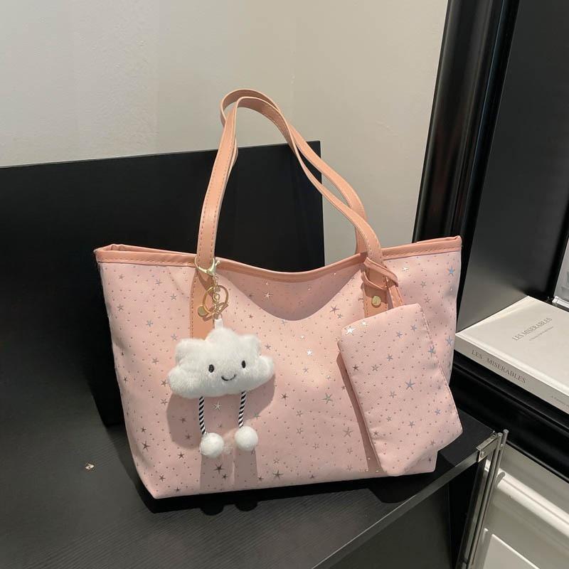 

Large capacity Single-shoulder Bag - Baishao Bag Trendy Handbag Tote for Women With pendant рожевий