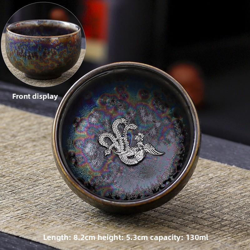 Silver-inlaid Colorful Peacock Gilded Jianzhan Kung Fu Tea Cup Personal Exclusive Master Cup Pure Hand-made Tea Cup