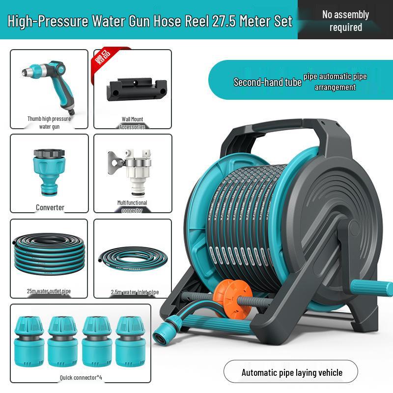 High-Pressure Car Wash Gun with Hose, Anti-Freeze Connector, Storage Rack, and Reel for Garden and Household Use