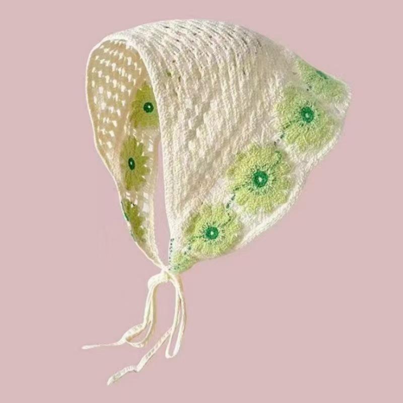 Ins Style High-end Triangular Headscarf for Summer Outings and Rural Style  New Retro Knitted Hollow Headscarf for Women