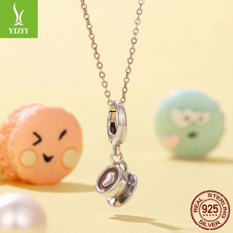 Open And Close Buckle Coffee Cup Pendant Accessories Cozy Life S925 Sterling Silver Charm Beads