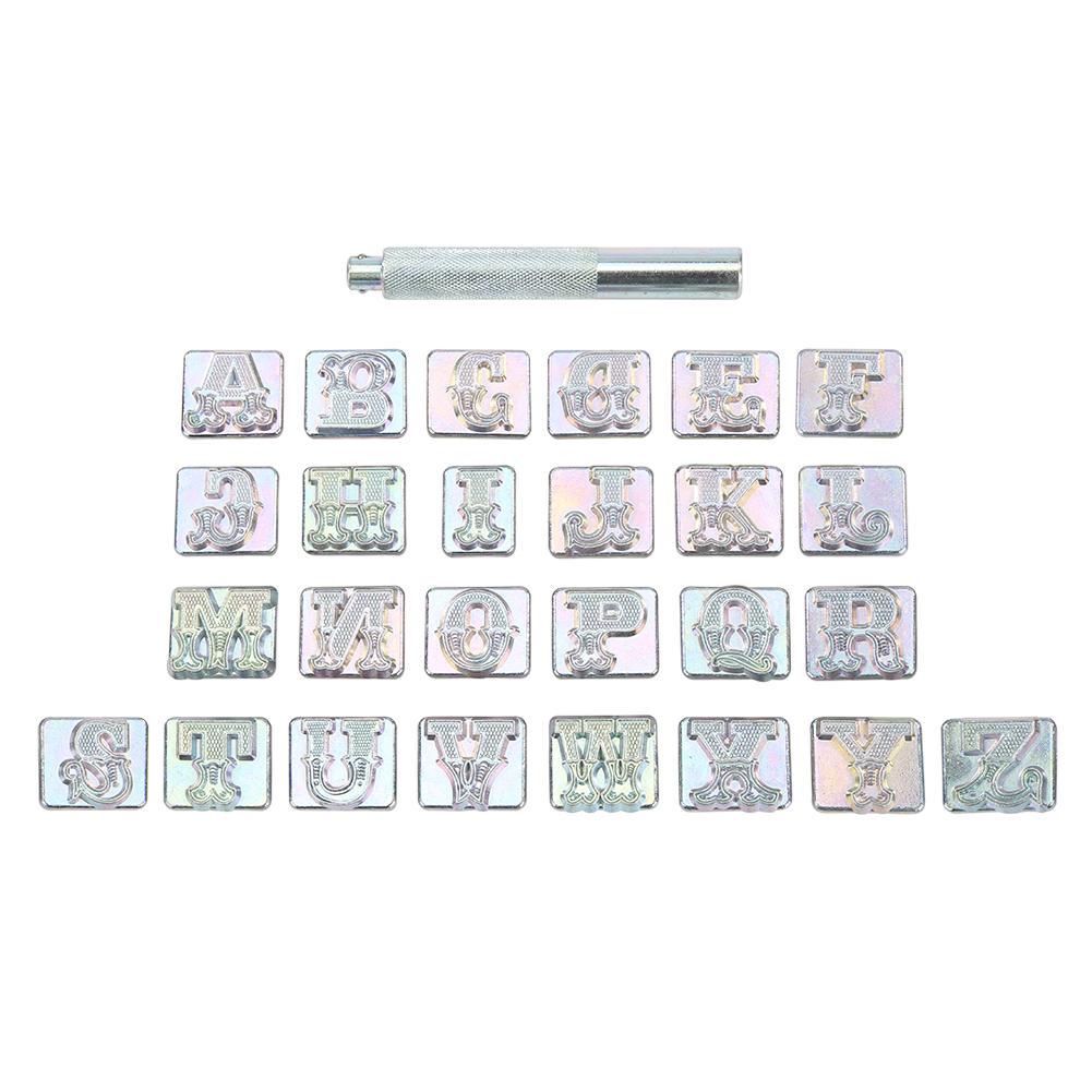 26pcs DIY Metal Leather Craft Tools Steel Printing Punch Alphabet Letter Stamp Set Capital Letters Printing Copper with A Pole