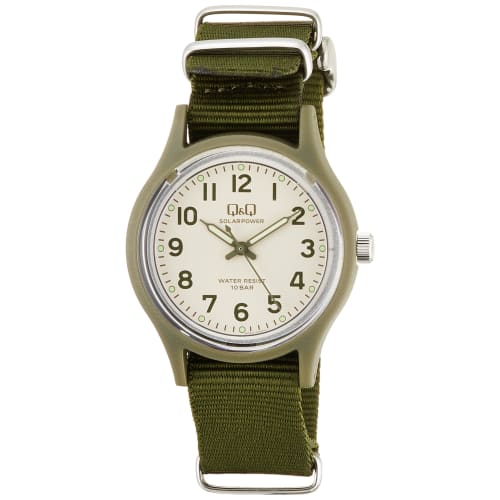 Citizen Q&Q Men's Analog Solar Watch, Water Resistant To 10 ATM, Nylon Strap, Green, E05A-006VK