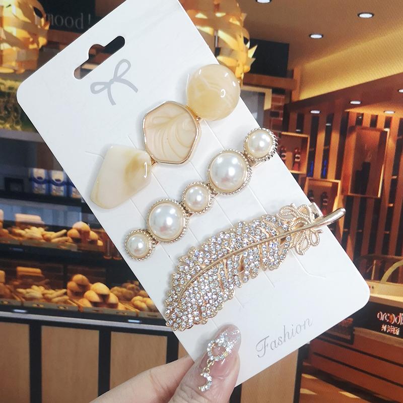 Korea Shiny Crystal Hair Clip Set Fashion Hair Accessories  Trend For Women Girl Pearl Rhinestone Hairpin Side Clip For Hair
