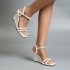 Fashion FHC Women's Wedges High Heeled Sandals,Fashion Pearls Strap Summer Shoes,Ankle Buckle,Open Square Toe,White,Dropship