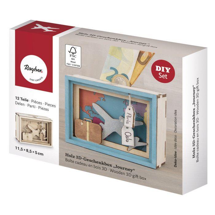 Wooden Piggy Bank - Travel - 11.5 X 8.5 X 5 Cm - DIY Kit - Decorative Objects - Mixed