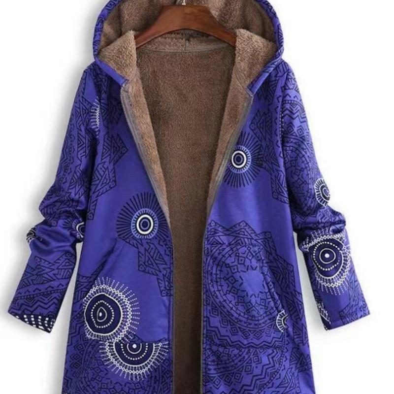 Jacket Series Casual Printed  Printed Plush Hooded Zipper Women's Fashion Style