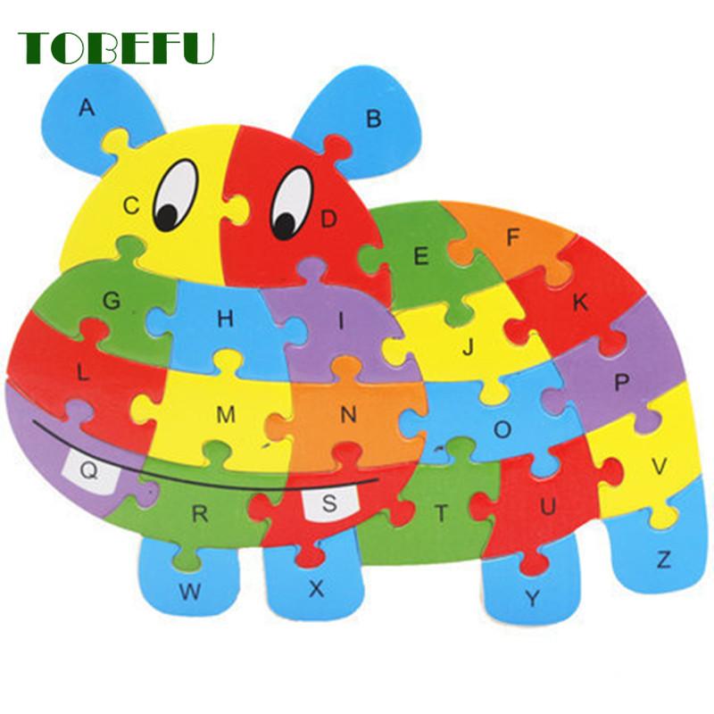 English Letter Building Block Wood Animal Jigsaw Puzzle Children Cognition Intelligence Toy For Toddlers Early Educational Gifts