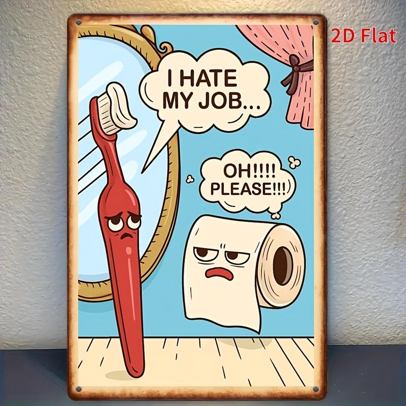 [2D Flat]1pcs 8x12inch Vintage Metal/ Tin Sign - Funny Bathroom Wall Art with Humorous Toilet Quotes, Rustic Home Decor