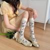 Ladies Spring and Summer Thin Style Retro Dark Rose Flower Calf Socks