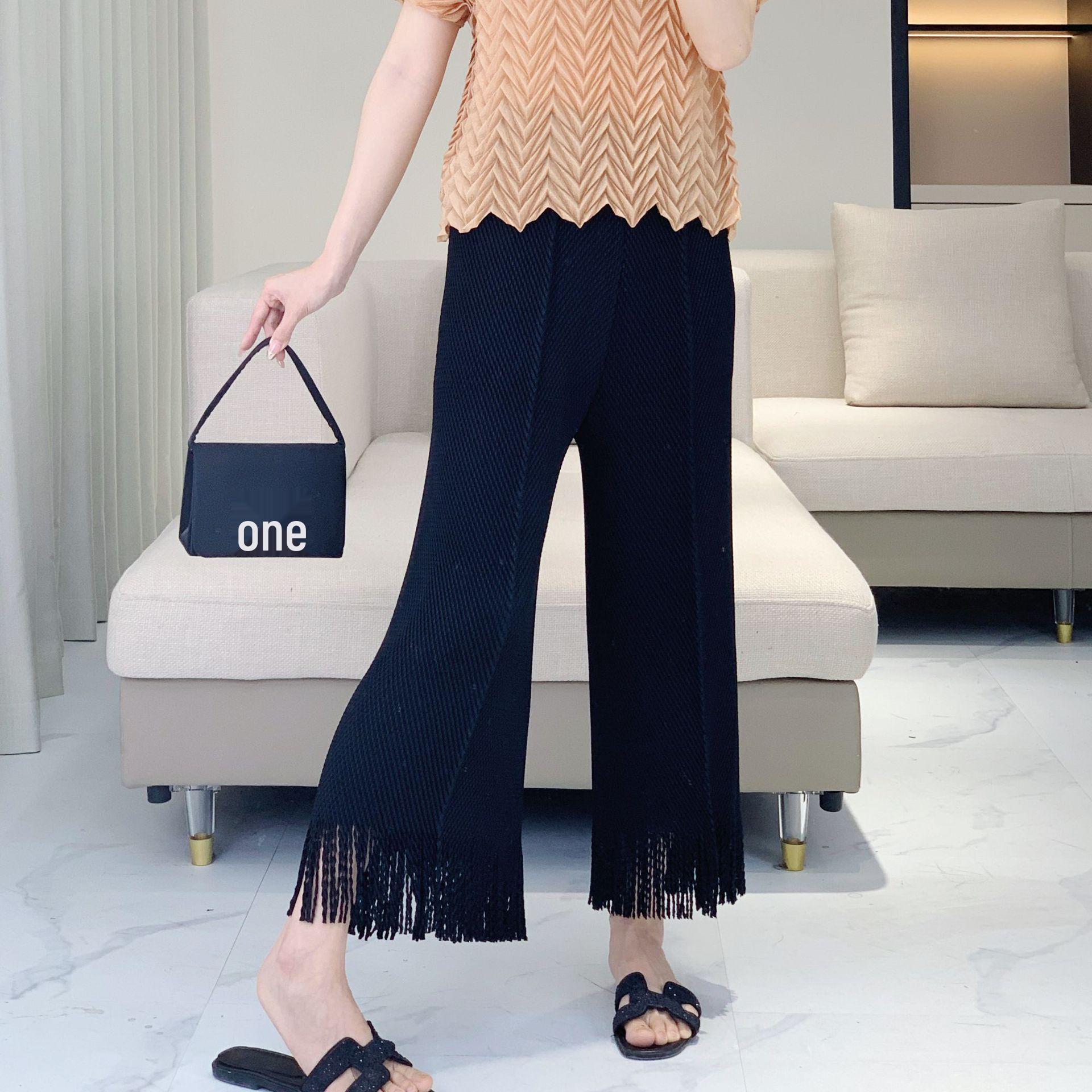 

Chic Pleated Tassel High-Waisted Pants for Spring, Summer, and Fall One Size [fits 80-140 jin]
