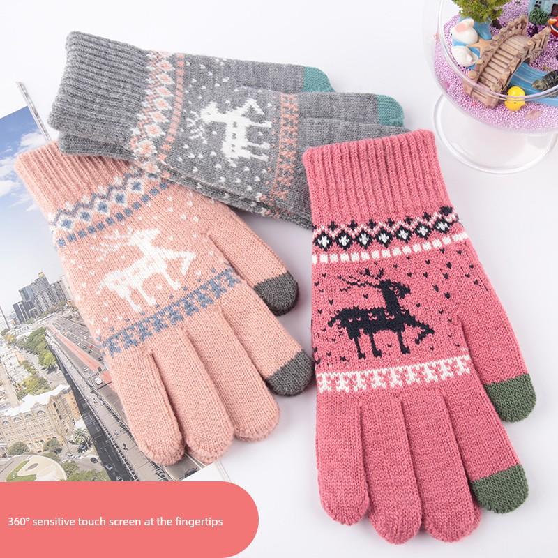 Winter Cycling Cold-Proof Warm Plush Gloves for Female Students, Touchscreen Deer-Pattern Gloves for Driving In Winter, Fingerless