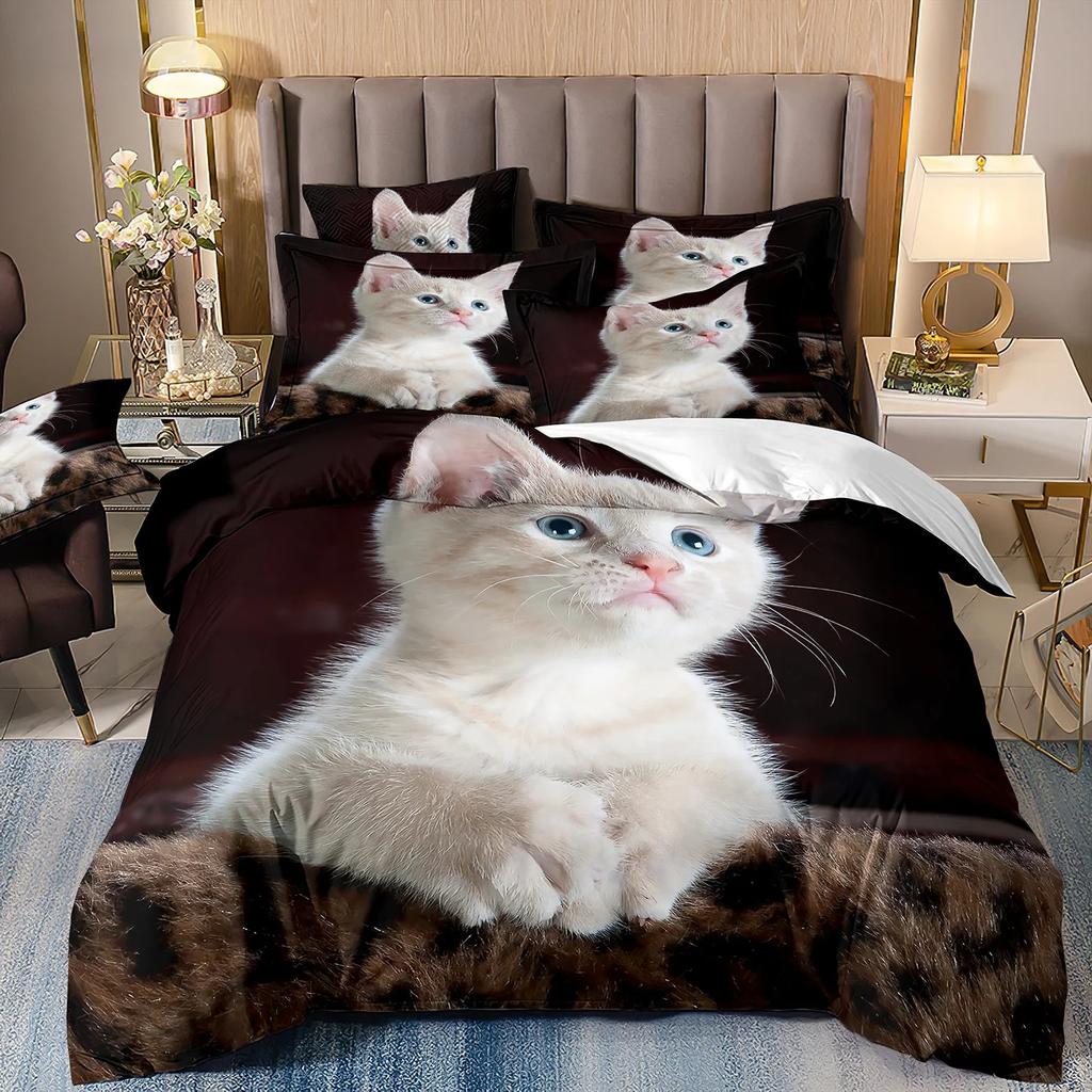 Kitten Bedding Set Boy and Girl Duvet Cover Pillow Cover King Size Duvet Cover, Children's Comforter Sets Gift 140x200cm.