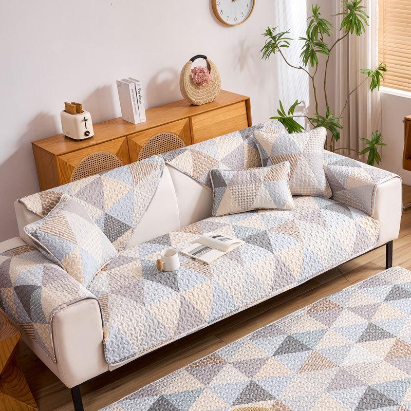 Pure Cotton Sofa Cushion Universal In All Seasons, Cotton Fabric Non-Slip Seat Cushion Cover Cloth, Simple Modern Sofa Cover Towel Seat Cushion