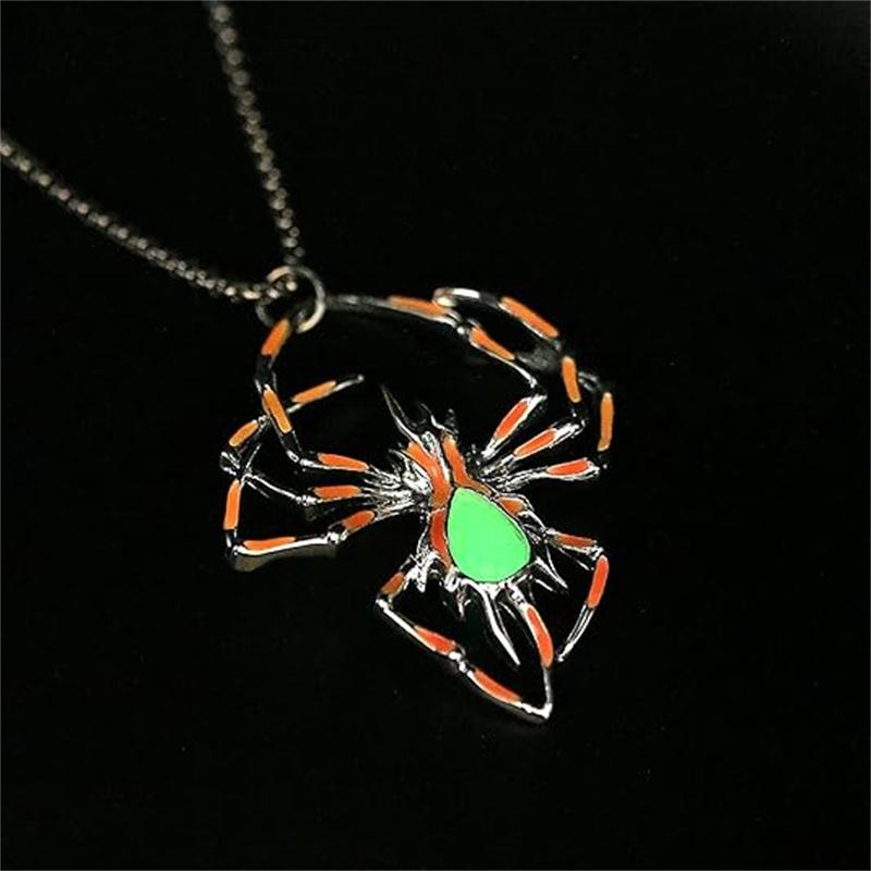 3D Uv Glow In The Dark Spider Necklace, Gothic Hip Hop Alloy Insect Halloween Goth Accessory