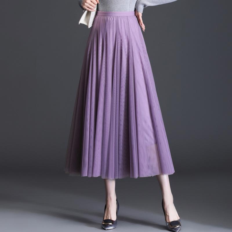 Korean High-Waist Mid-Length Tulle A-Line Skirt - Spring/Summer Pleated Mesh Design