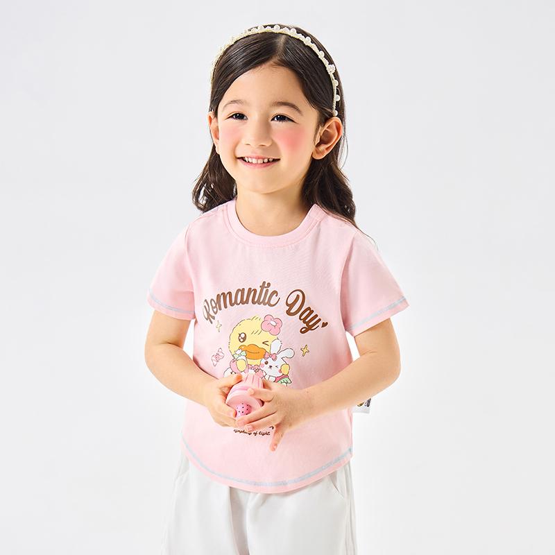 B. Duck Little Yellow Duck Summer Loose Summer New Printed Girls' Pure Cotton Short sleeved T-shirt