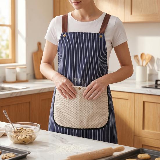 Detachable Towel Apron Waterproof Oil-Proof Fabric Thickened Kitchen Apron with Cross-Back Straps Breathable Adjustable